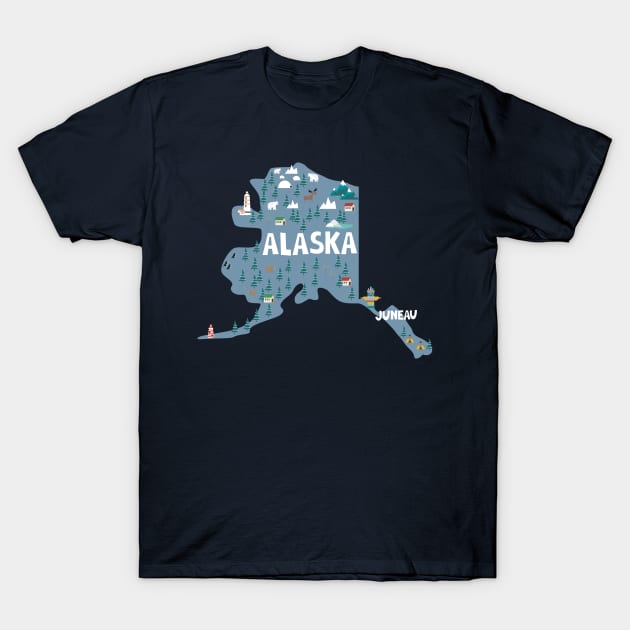 Alaska illustrated map T-Shirt by JunkyDotCom